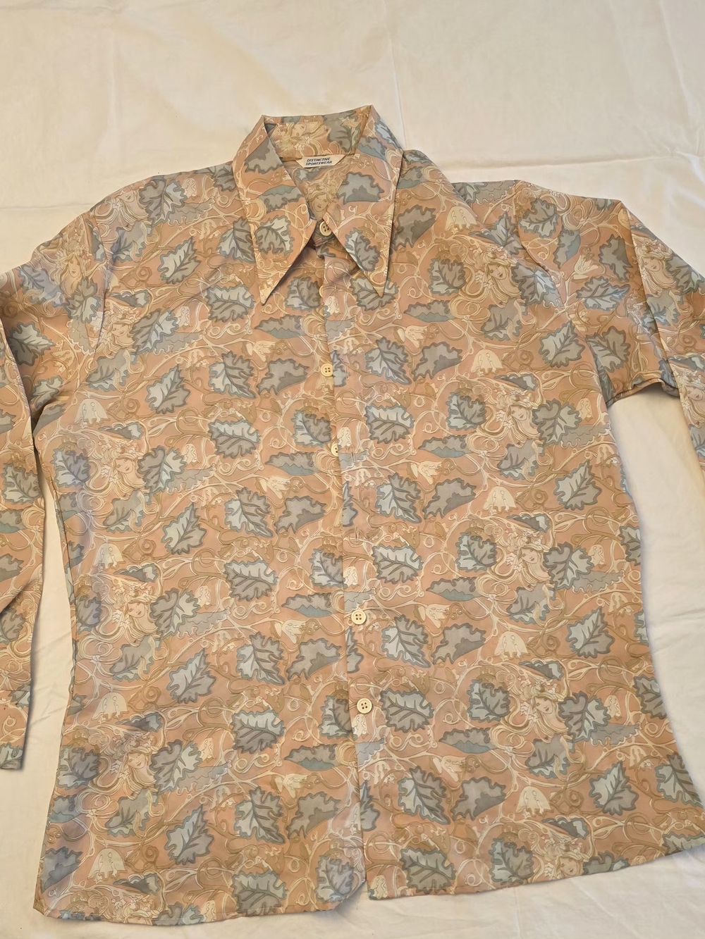 Vintage 70s Distinctive Sportswear Psychedelic Disco Dagger Collar Shirt